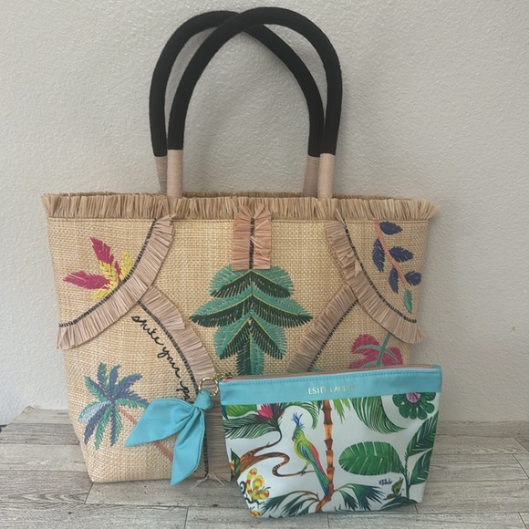 Stella & Dot Handbags - Stella & Dot Straw & Raffia Tote & Matching Pouch NWOT